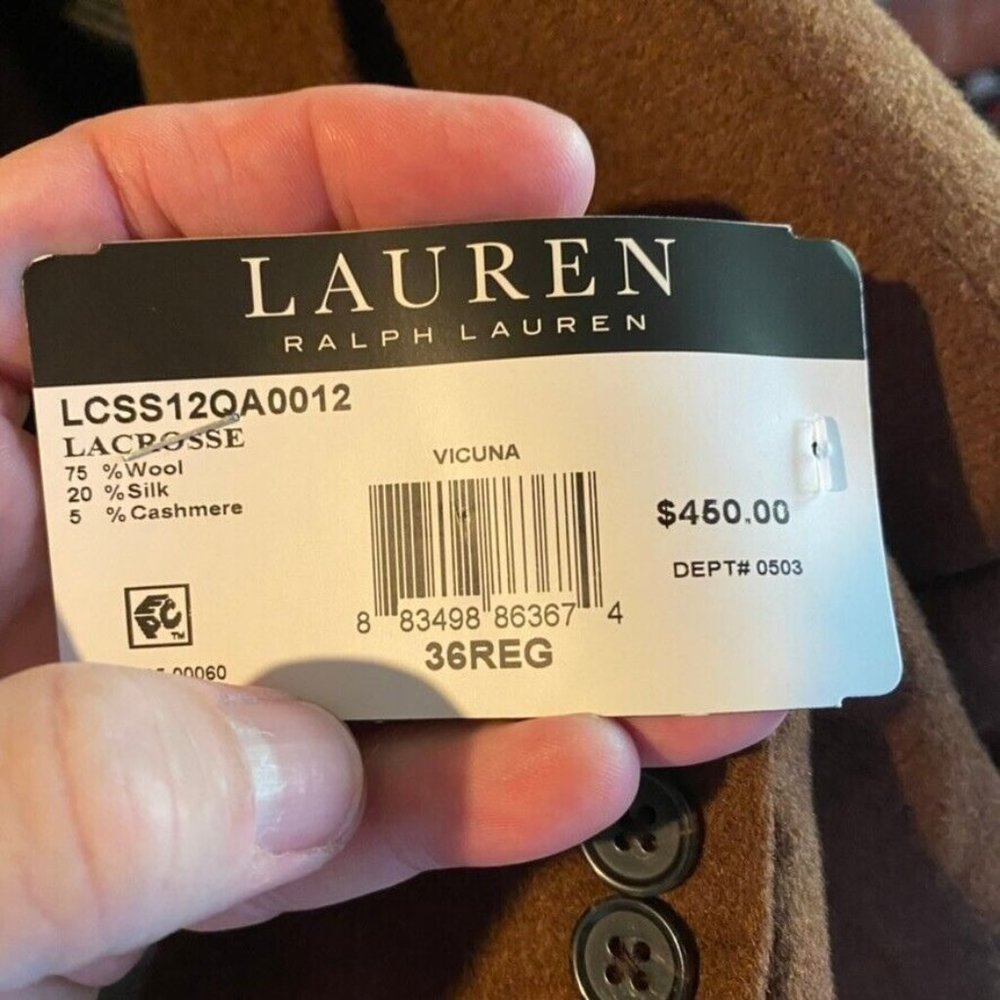 Lauren Ralph Lauren Mens $450 Luxury Wool/Cashmere Blazer Brown 36R Classic Fit - Picture 9 of 9